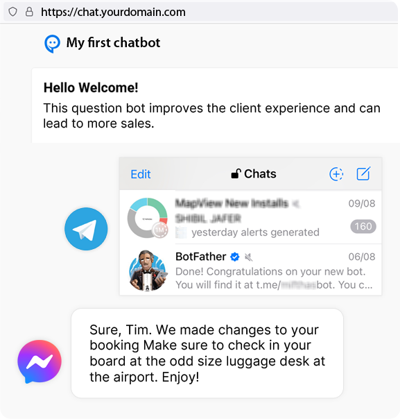 Engage with Customers via Web Chat, Messenger, and Telegram Bot!